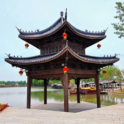 chất lượng  3.2m Chinese Style Pavilion Handmade Grey Wooden Gazebo Structure Nhà máy