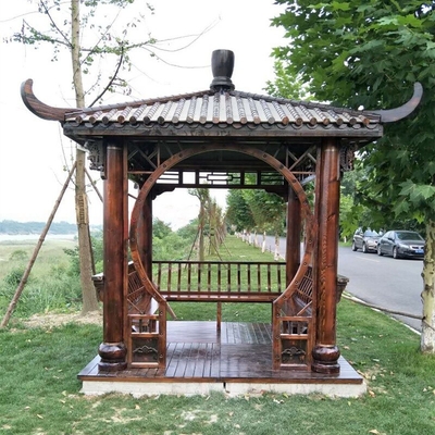 chất lượng  Outdoor Pavilion Chinese Wood Gazebo Hexagonal 3m Antique Garden Pagoda Nhà máy
