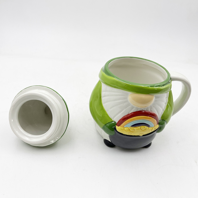 Custom Creative 3d Giáng sinh Ceramic Cups Spring Gnome Đồ trang trí màu xanh lá cây với nắp