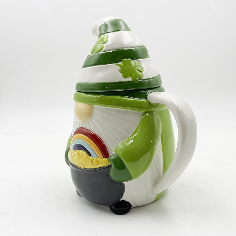 Custom Creative 3d Giáng sinh Ceramic Cups Spring Gnome Đồ trang trí màu xanh lá cây với nắp