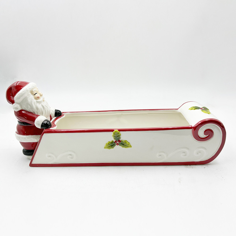 Máy cầm bánh quy gốm sơn tay Santa Snowman Candy Bowl trang trí nhà lễ hội