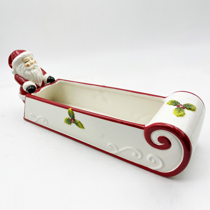 Máy cầm bánh quy gốm sơn tay Santa Snowman Candy Bowl trang trí nhà lễ hội
