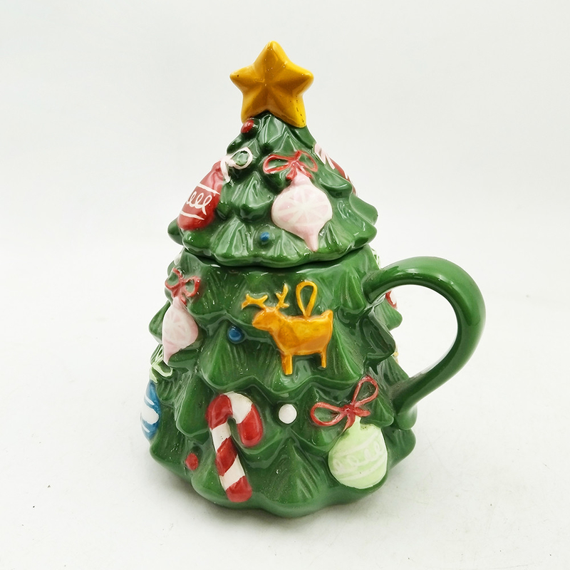 Green Christmas Tree Cup Cute Ceramic Christmas Mug With Lid For Gifts Trang trí nhà