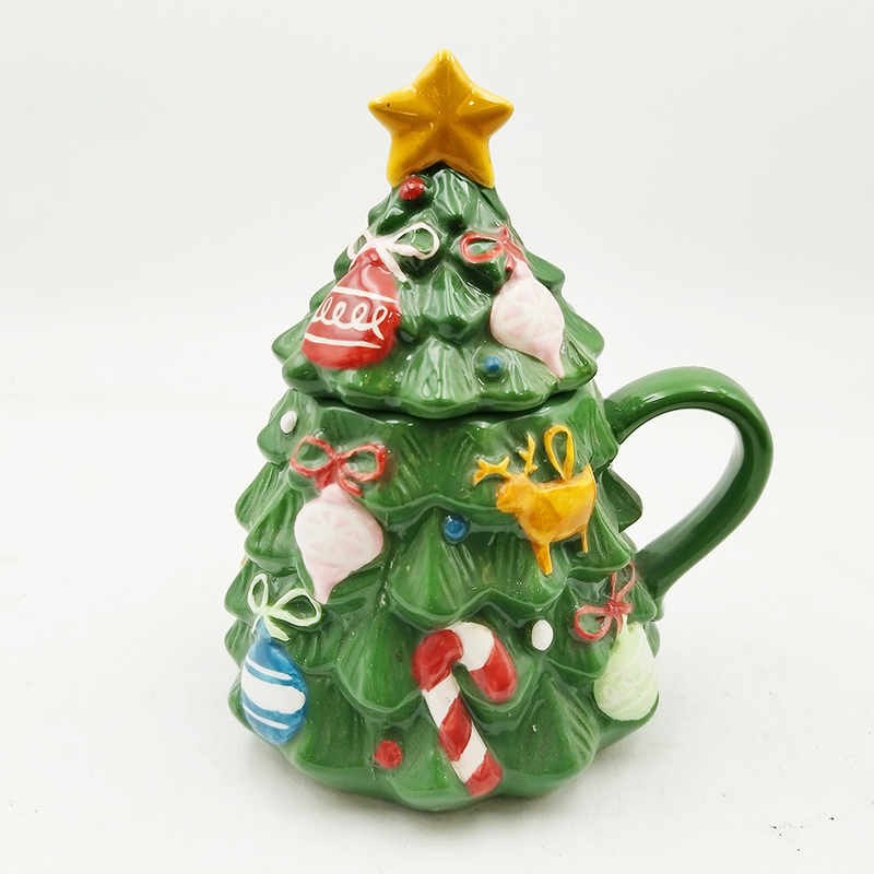 Green Christmas Tree Cup Cute Ceramic Christmas Mug With Lid For Gifts Trang trí nhà