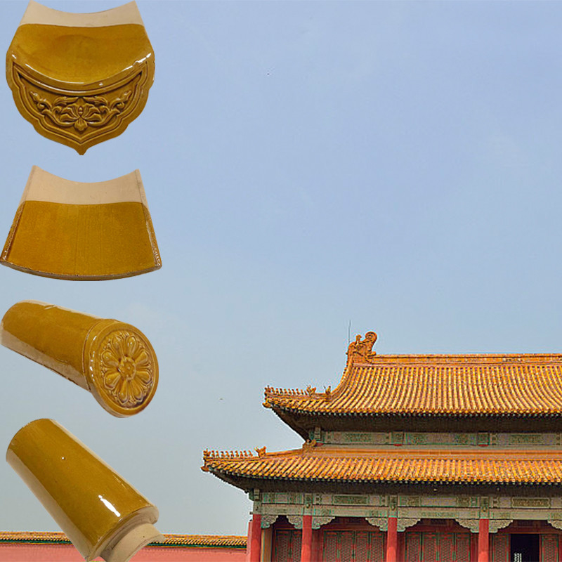 Gạch mái nhà kính Trung Quốc Đẹp màu vàng Đường kính lâu dài cho phong cách hoàng gia cổ đại mái nhà thiết kế hiện đại