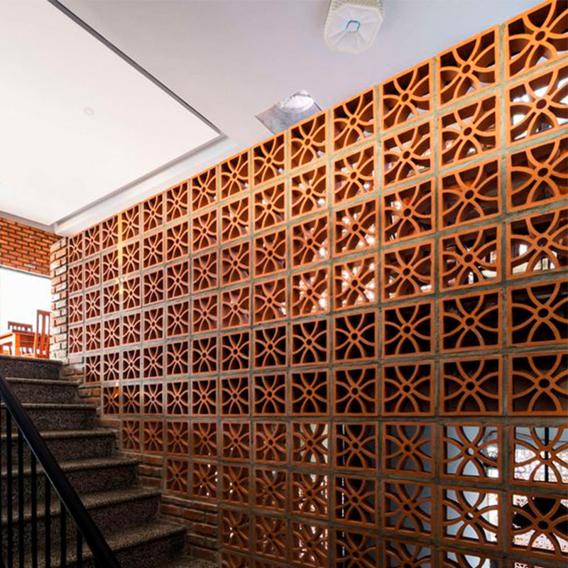 Natural Red Clay Terracotta Hollow Blocks Jaali Tiles For Wall Cladding Wind Brick Kích thước 200X200 mm Mô hình vuông