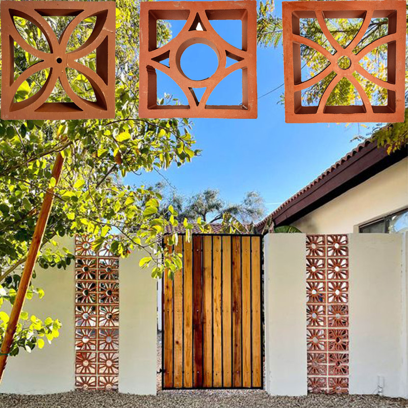 Lớp gạch xây dựng trang trí ngoài trời màn hình Terracotta nghệ thuật phong cách truyền thống trang trí tường gạch đất sét màu đỏ rỗng