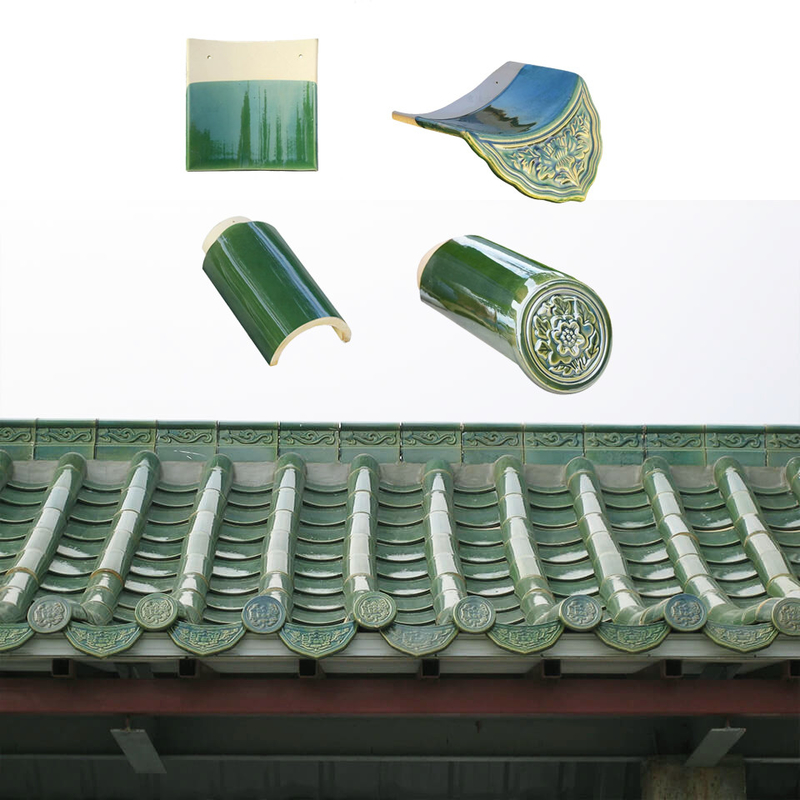 Gạch thủy tinh cho thiết kế truyền thống của mái nhà màu xanh lá cây trong đền thờ Trung Quốc