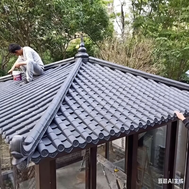 Ngói lợp mái truyền thống Trung Quốc PP Tấm lợp mái nhựa Trang trí góc mái cho tường chòi cổng