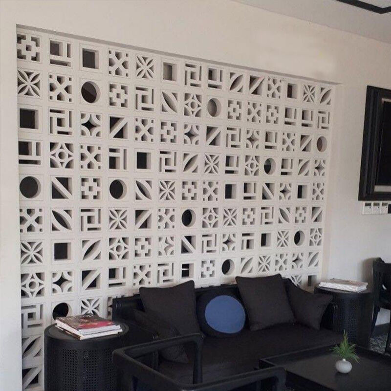 Dòng tuyến tính tối giản Màn hình bê tông màu trắng Khối gió Cây gạch thành phần xi măng cho mặt tiền hiện đại