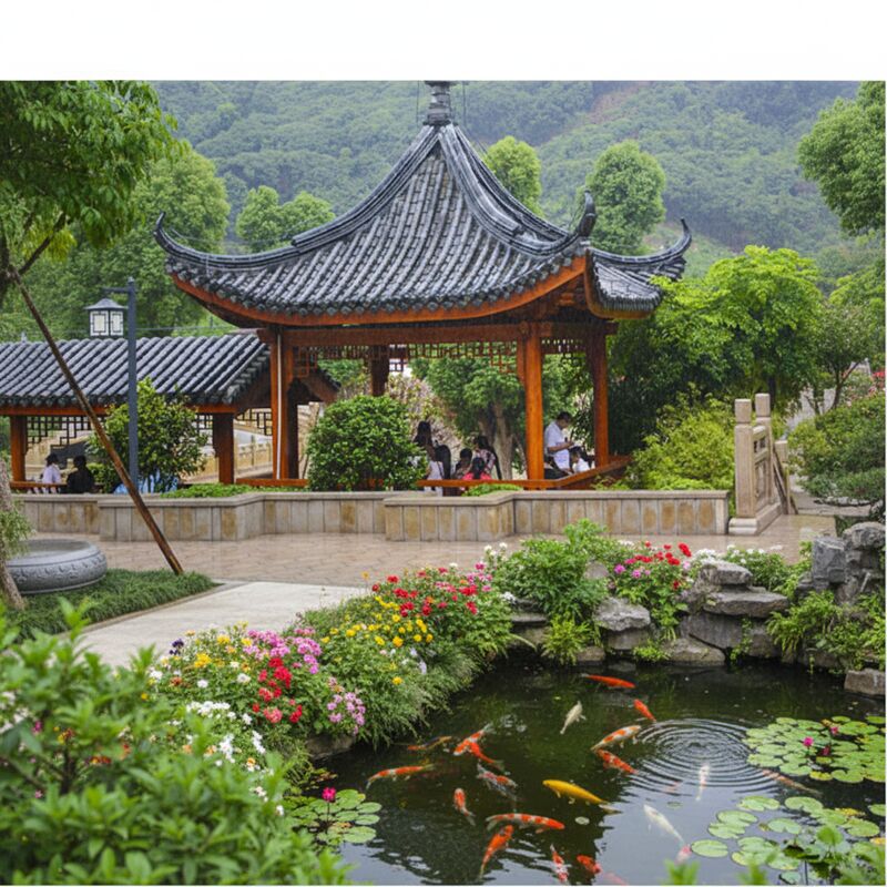 Khu vườn Gazebo / Pavilion với sàn gạch đất sét xám Trung Quốc Toàn bộ để bán Hướng dẫn lắp đặt