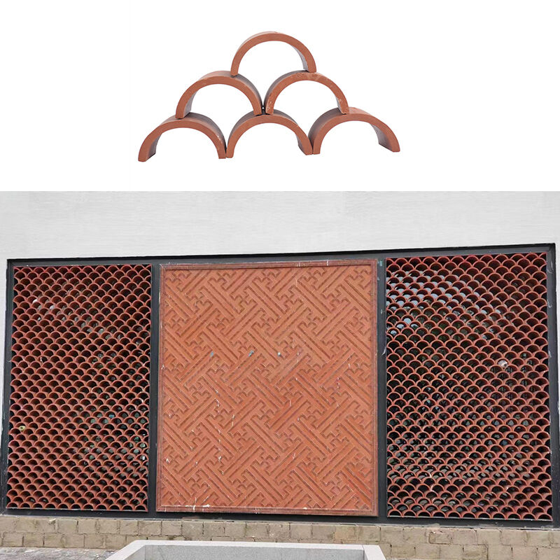 Gạch thông gió nửa tròn Terracotta trang trí tường, gạch lỗ trang trí, gạch đất sét cho tường trang trí 200*100mm