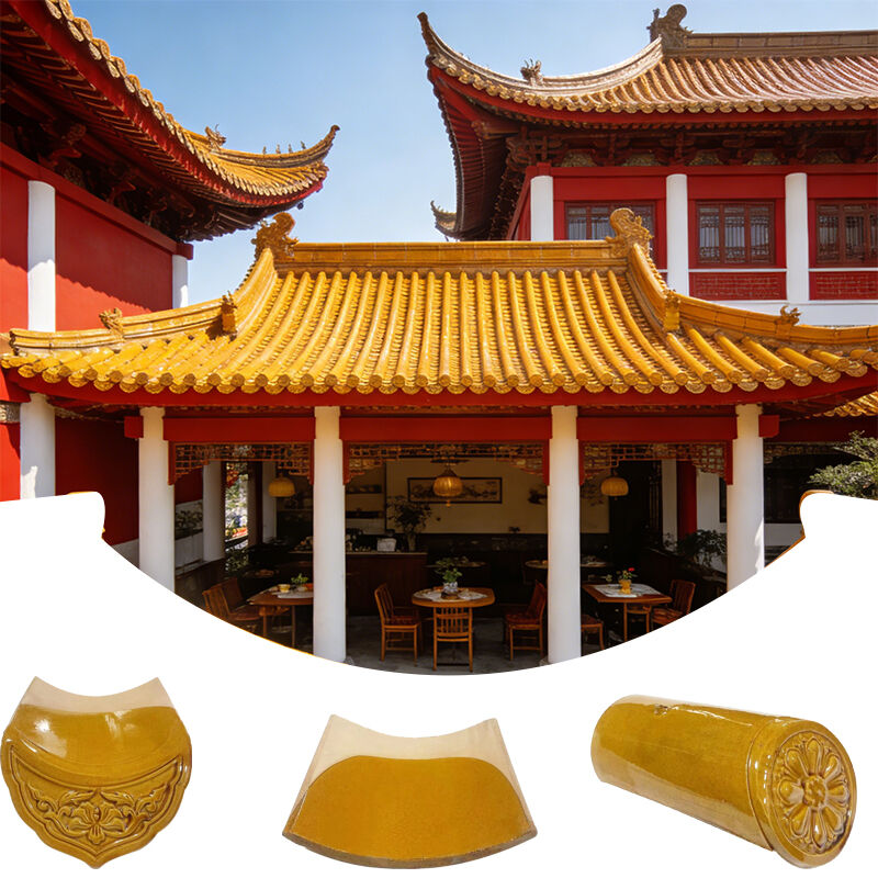 Durable Yellow Glazed Clay Roof Tile Glossy Cramic Roofing Tiles Traditional Chinese Antique Roofing Material for Courtyard & Pavilion