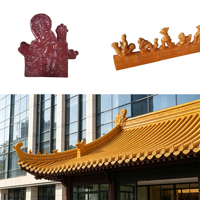 Mái ngói tráng men màu vàng cổ điển của Trung Quốc Ngói sứ cổ có độ bóng cao Tấm lợp bằng gốm cho phong cách Trung Quốc Phục hồi ngôi đền & vườn vọng lâu