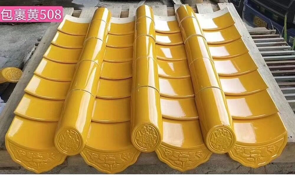Mái ngói tráng men màu vàng cổ điển của Trung Quốc Ngói sứ cổ có độ bóng cao Tấm lợp bằng gốm cho phong cách Trung Quốc Phục hồi ngôi đền & vườn vọng lâu