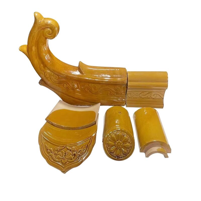 Mái ngói tráng men màu vàng cổ điển của Trung Quốc Ngói sứ cổ có độ bóng cao Tấm lợp bằng gốm cho phong cách Trung Quốc Phục hồi ngôi đền & vườn vọng lâu