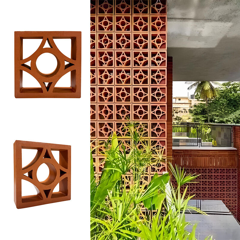 Terracotta Breeze Block đất sét tự nhiên Đỏ rỗng trang trí tường gạch Khối thông gió cho vách ngăn nhà ngoài trời