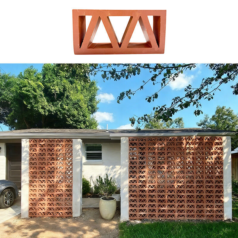 Trang trí đất nung Breeze Khối tam giác Mô hình gạch đất sét đỏ rỗng cho tường vườn và vách ngăn trong nhà