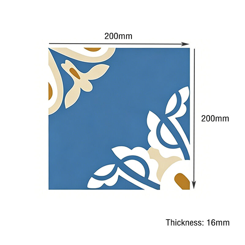 200x200mm gạch xi măng hoa màu xanh làm bằng tay gạch Encaustic cho nhà bếp Backsplash sàn phòng tắm chống trượt cho khu vực giao thông cao