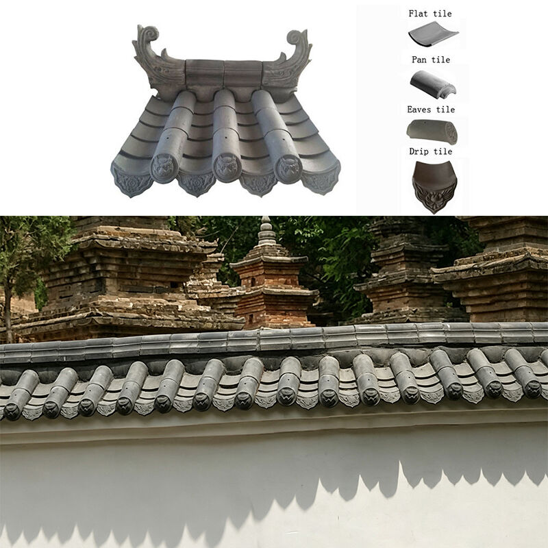 Ngói âm dương phong cách Trung Hoa cổ điển màu xám cho mái nhà, tường, diềm mái của dự án nhà trà, sân vườn thiền, chùa chiền