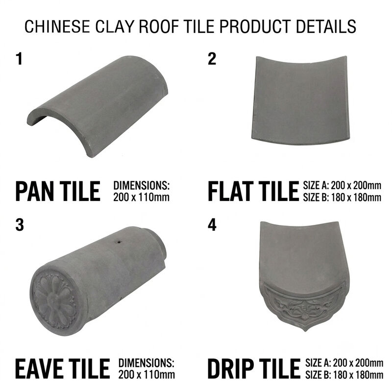 Thiết kế nhà phong cách Á Đông Biệt thự Hệ thống lợp mái Trung Quốc hiện đại Gạch ngói đất sét không tráng men màu xám tự nhiên