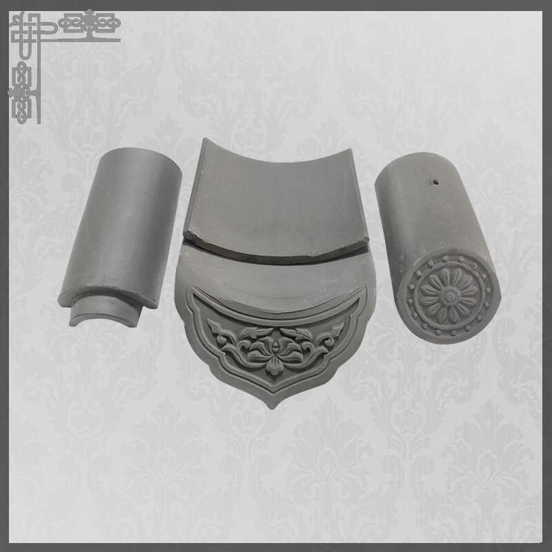 Hệ thống ngói âm dương đất sét xám truyền thống Trung Quốc, bao gồm ngói úp, ngói lòng, diềm mái và ngói nóc cho kiến trúc Á Đông