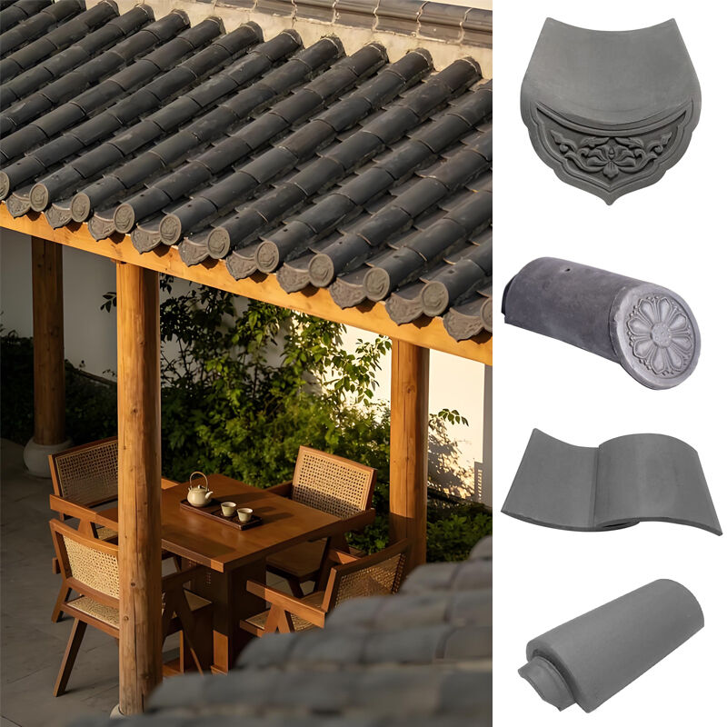 Bộ Ngói Âm Dương Gốm Xám Kiểu Trung Hoa Hoàn Chỉnh Bao Gồm Ngói Viền Trang Trí & Nóc Ngói Cho Kiến Trúc Cảnh Quan Ngoài Trời Nhà Trà