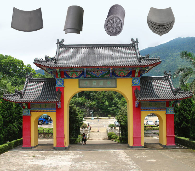 Gạch mái đất sét truyền thống của Trung Quốc cho cổng Paifang Hệ thống gạch gốm màu xám hạng nặng cho cổng vòm và lối vào đền thờ