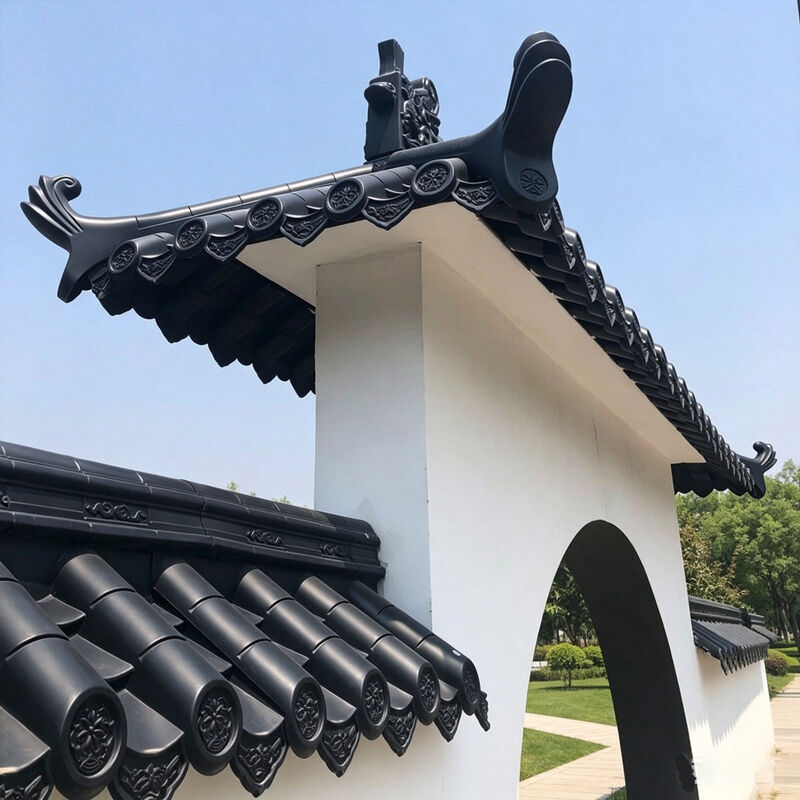 Bộ mái ngói nhựa giả cổ kiểu Trung Hoa bằng nhựa tổng hợp PP trọng lượng nhẹ có góc cong vút cho mặt tiền cửa hàng & nhà chòi