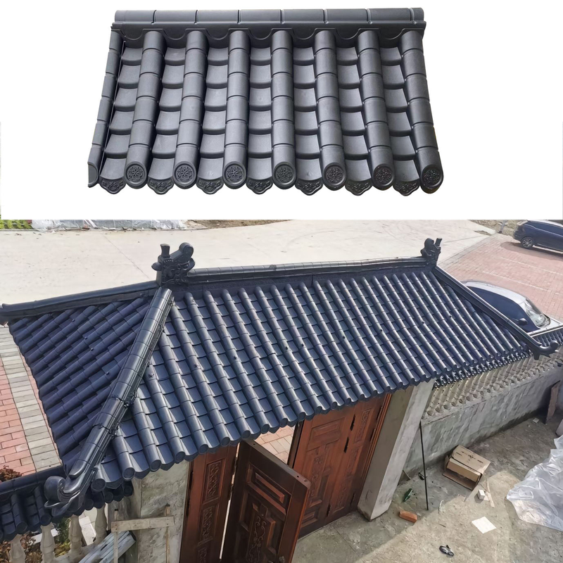 Bộ mái ngói nhựa giả cổ kiểu Trung Hoa bằng nhựa tổng hợp PP trọng lượng nhẹ có góc cong vút cho mặt tiền cửa hàng & nhà chòi