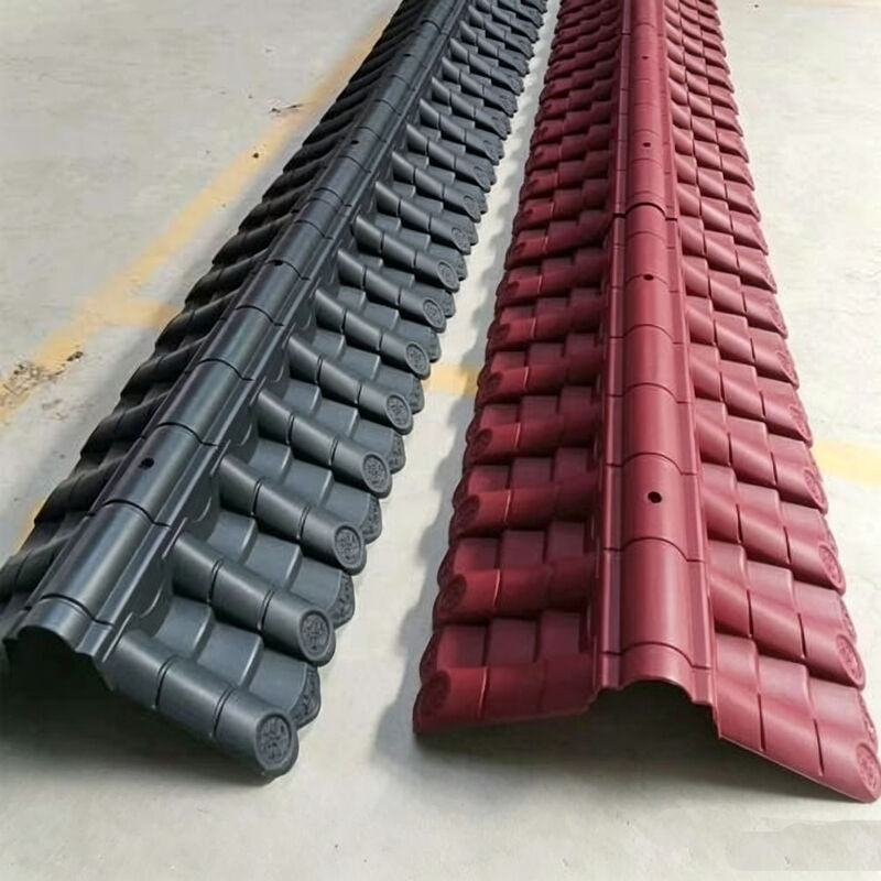 Ngói nóc nhựa Trung Quốc siêu nhẹ chống tia UV màu đỏ & đen, nắp đỉnh bằng polymer cho mái tường rào & mái đình