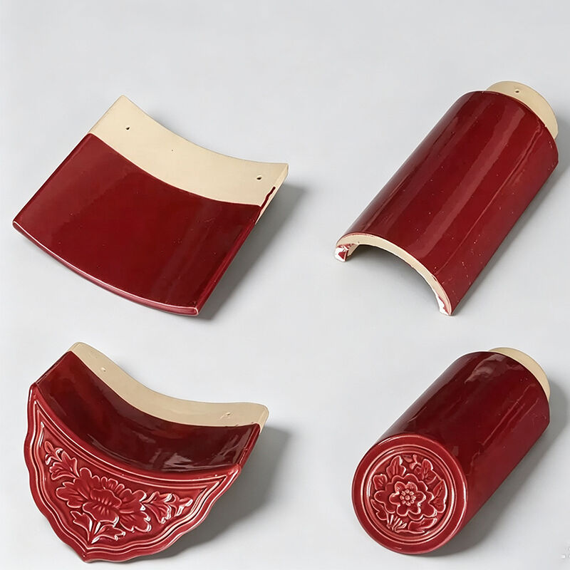 High-Fired Vitreous Chinese Style Ceramic Roof Tiles Frostproof Chinese Red Glazed Tiles for Chinese Pagoda & Pavilion Roofing